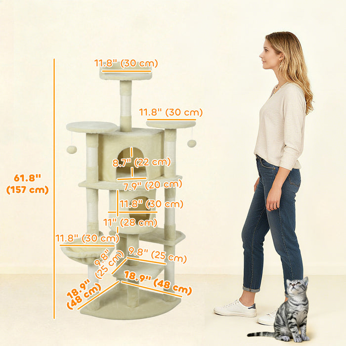 Arbre a chat de 62 pouces avec poteau a griffer pour chats d'interieur