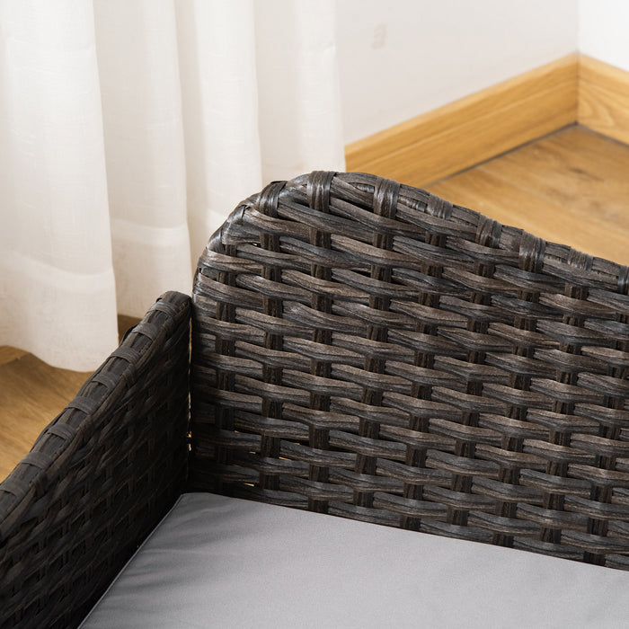 Pawhut Canape Pour Animaux En Rotin, Lit Sureleve En Osier Pour Chien, Canape Chien Chat, Coussin Doux Et Lavable Pour L'interieur Et L'exterieur, Pour Petits Et Moyens Chiens, Gris Clair