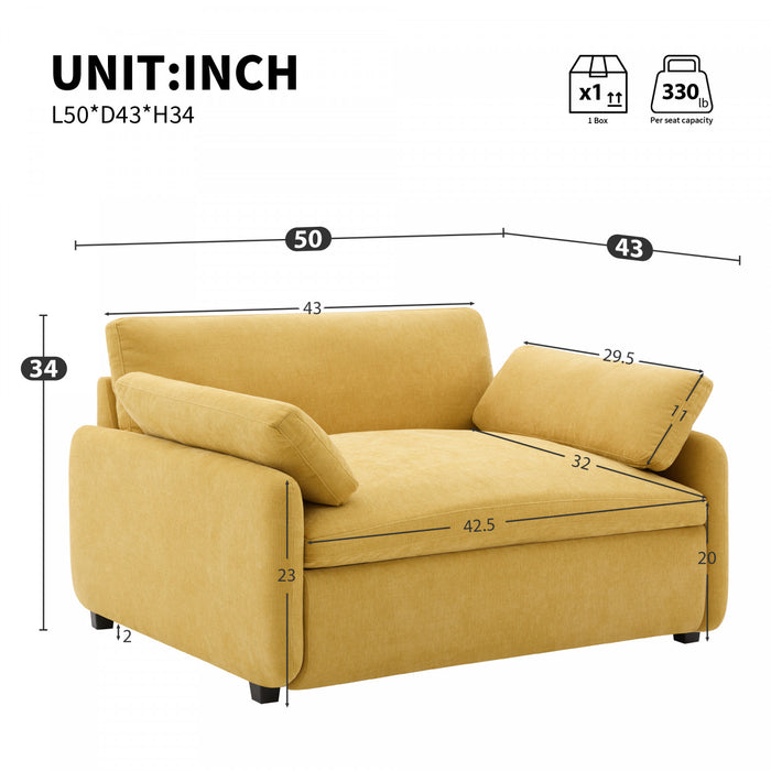 Fauteuil d’appoint surdimensionne Olivia avec coussins, jaune