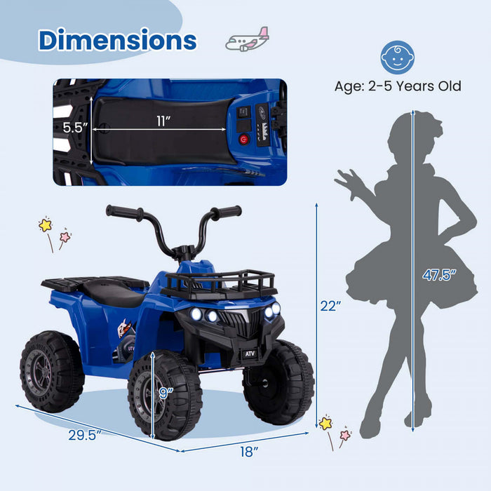 Costway Kids Ride Sur Atv Electrique 6v 4 Roues Quad Car Avec Un Bouton De Demarrage Pneus De Bande De Roulement Marine