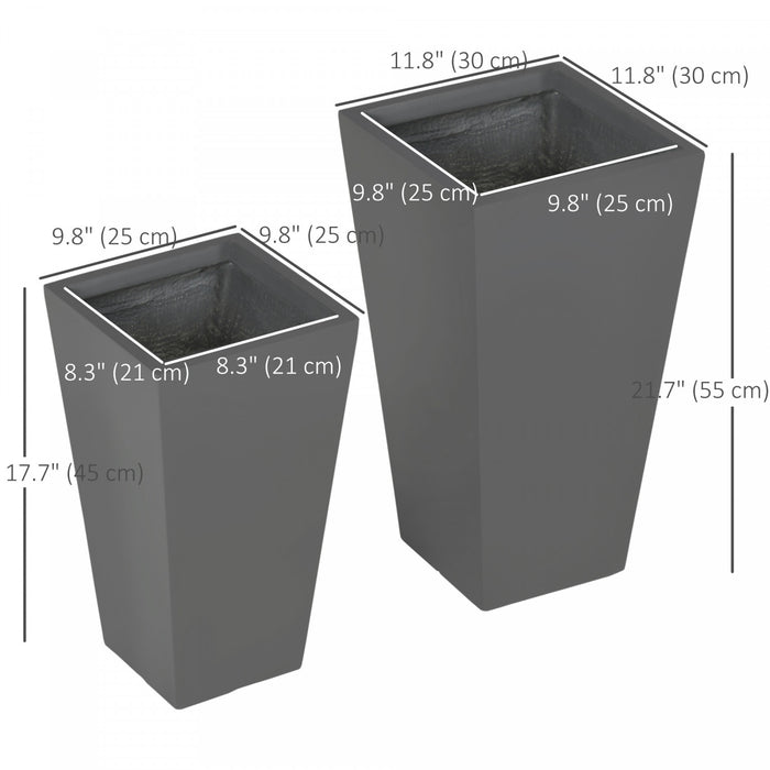Outsunny Lot de 2 pots de fleurs d'exterieur avec trous de drainage, Gris