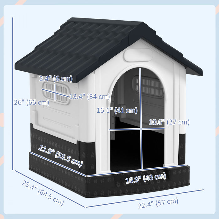 Niche exterieure avec fenetres pour chien miniature, gris fonce