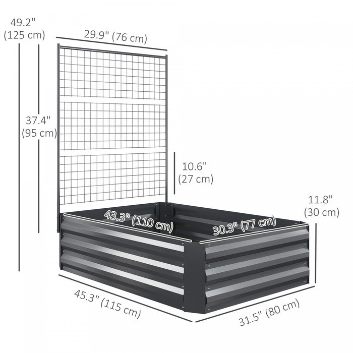 Outsunny Lit de jardin sureleve avec treillis, fond ouvert, gris fonce
