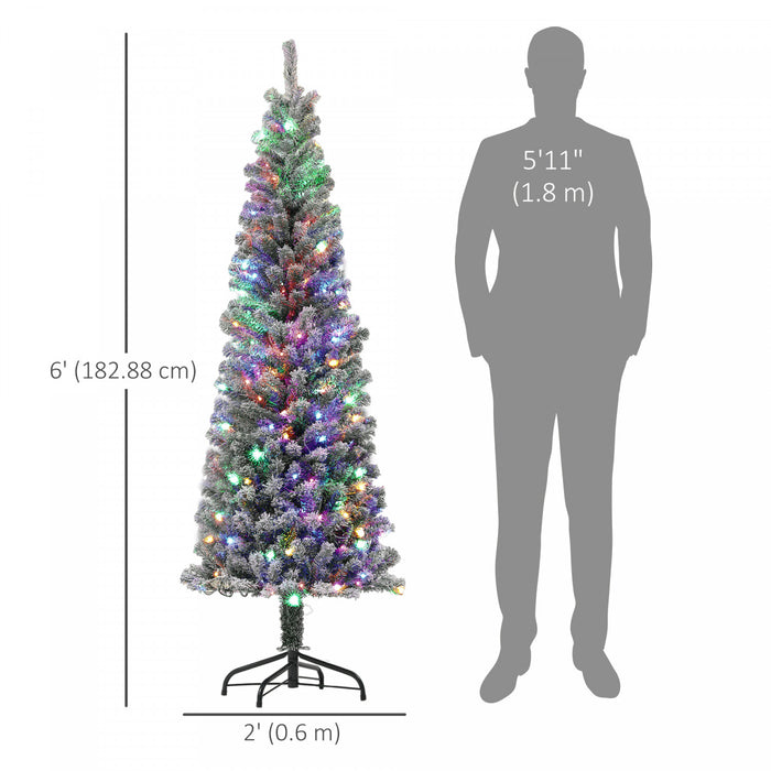 HOMCOM Arbre de Noel artificiel de 6 pi avec lumieres, arbre de Noel floque