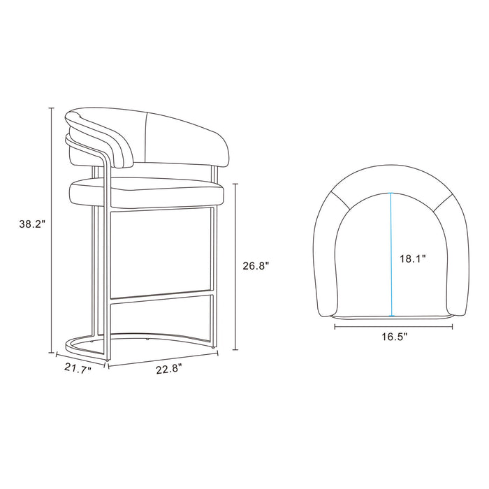 Tabouret de comptoir moderne Augusta en metal et tissu, blanc - Lot de 2