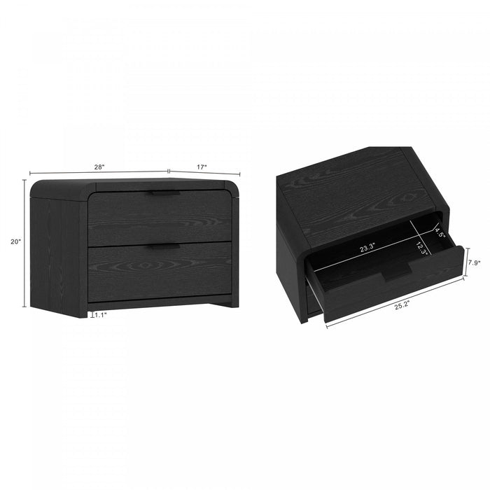 Table de nuit moderne Grace 28\" en noir (2 tiroirs) - Lot de 2