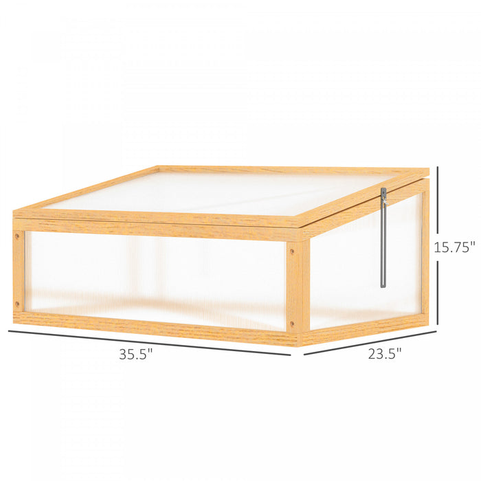 Outsunny Serre A Cadre Froid En Bois Avec Toit Ouvrant, 35.5 \"x23.5 \"x15.75\", Light Brown