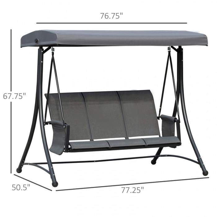 Outsunny Balancelle De Jardin 3 Personnes Avec Dossier Haut, Poches Laterales Et Pare-soleil Reglable Pour Exterieure Terrasse Jardin Gris Fonce