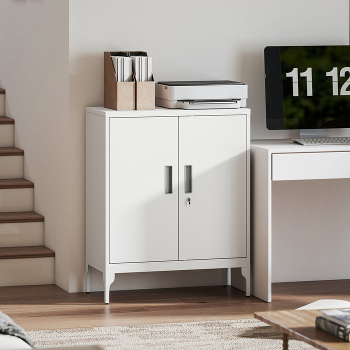 HOMCOM Armoire de rangement metallique avec serrure, armoire en acier Blanc