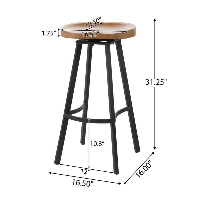 Lot De 2 Tabourets De Bar Pivotants Larry Avec Siège Rotatif À 360°- Finition Bois Naturel Vieilli