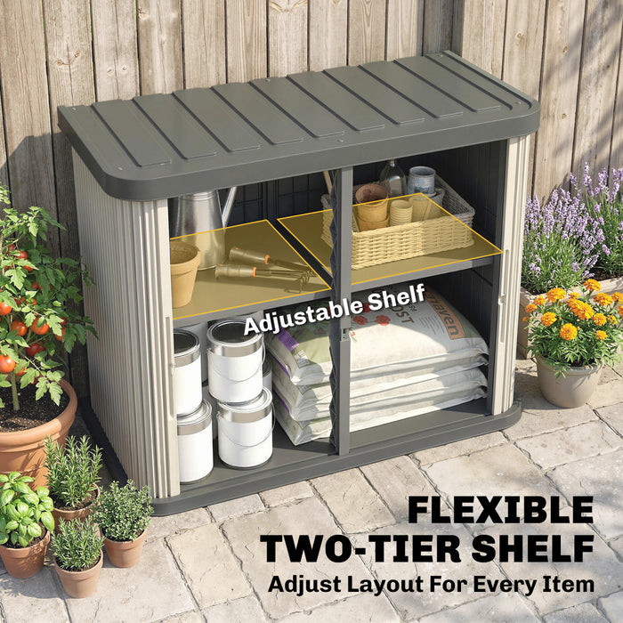 Outsunny Armoire de Rangement Exterieur 480 L, Abri de Jardin en Plastique, Gris