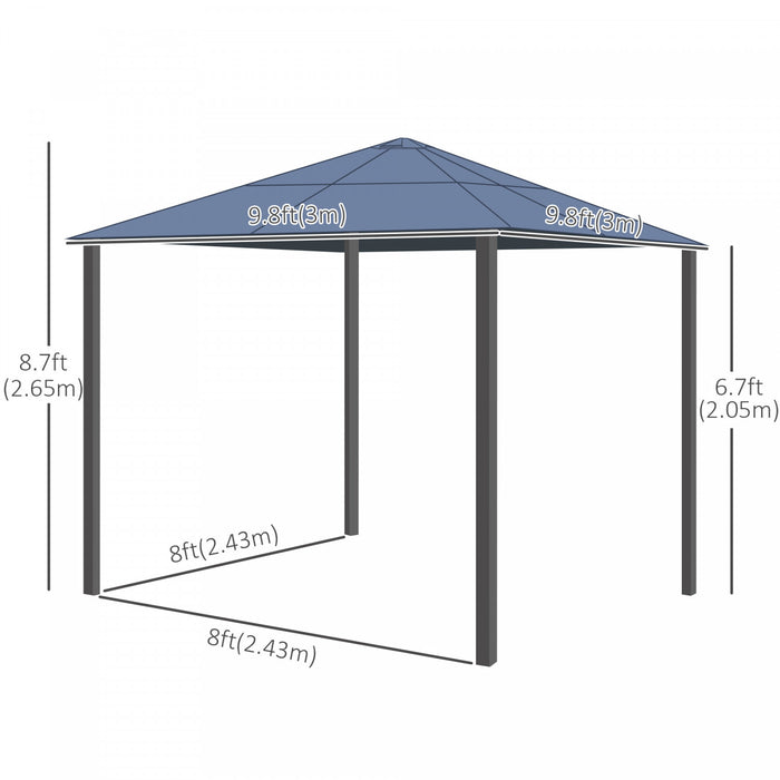 Outsunny 10 X 10 Ft Chapiteau De Gazebo A Toit Dur, Abri Resistant, Parasol Avec Rideau