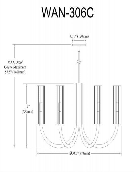 Lustre Wand de Dainolite en verre givré, avec fini noir mat et laiton vieilli et 6 ampoules