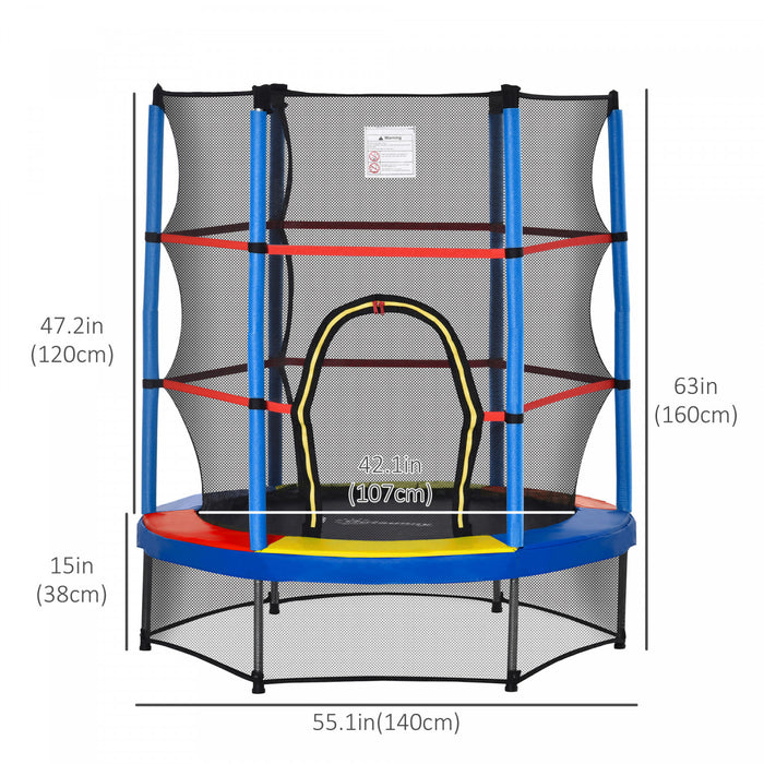 Outsunny Trampoline Pour Enfants Φ55\" Avec Filet, Cadre En Acier, Rebondeur Rond D'interieur, Age 3 A 6 Ans, Multicolore