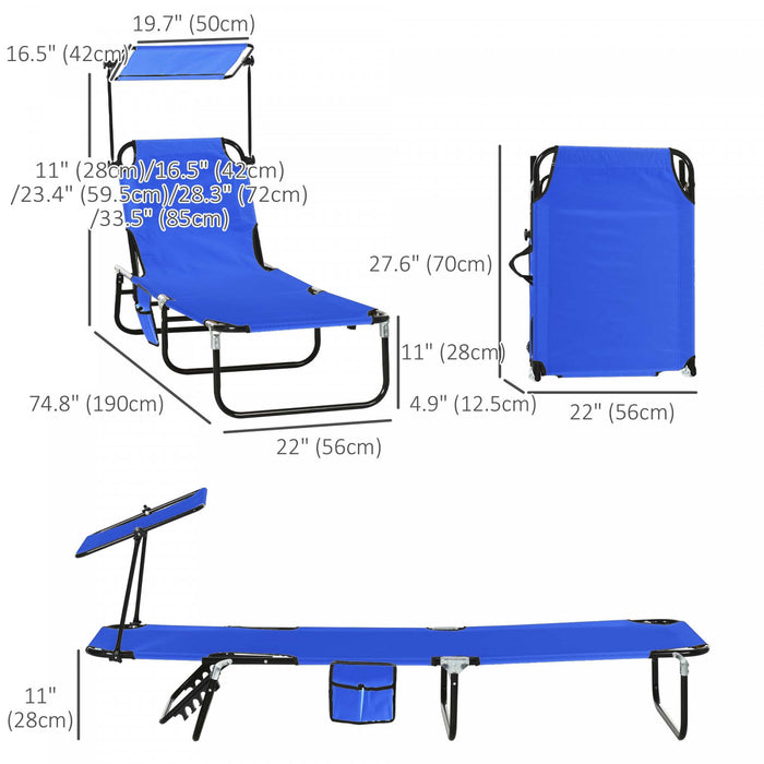 Outsunny Chaise Longue 2 Pieces Avec Dossier Reglable Et Pare-soleil, Bleu