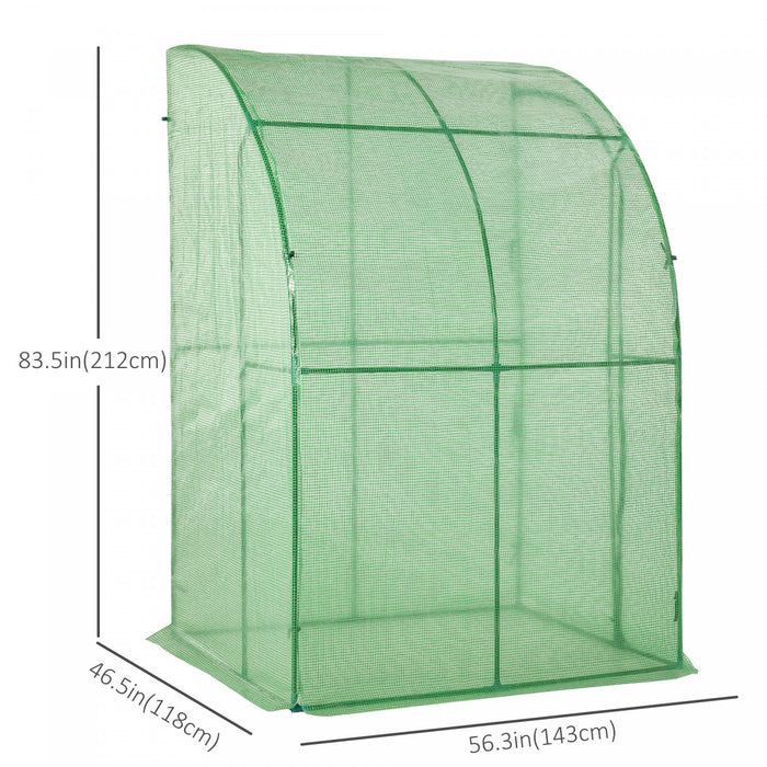 Outsunny 5' X 4' X 7' Serre De Jardin Adossee Serre Adossee Porte Zippee Enroulable Acier Pe Haute Densite Vert
