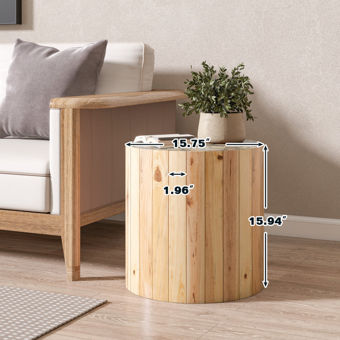 Liam Table d'Appoint Ronde en Bois Massif, Brun Beige