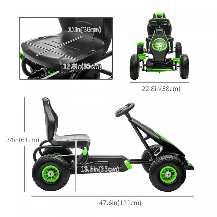 Aosom Go Kart A Pedales Pour Enfants, Jouets A Enfourcher Pour Garcons Et Filles Avec Siege Ergonomique Reglable, Roues En Caoutchouc Absorbant Les Chocs, Frein A Main De Securite, 5 A 12 Ans, Vert