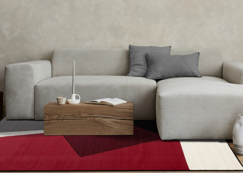 Carpette Forte rouge, noire et blanche à motif géométrique - 7 pi 9 po x 10 pi 6 po