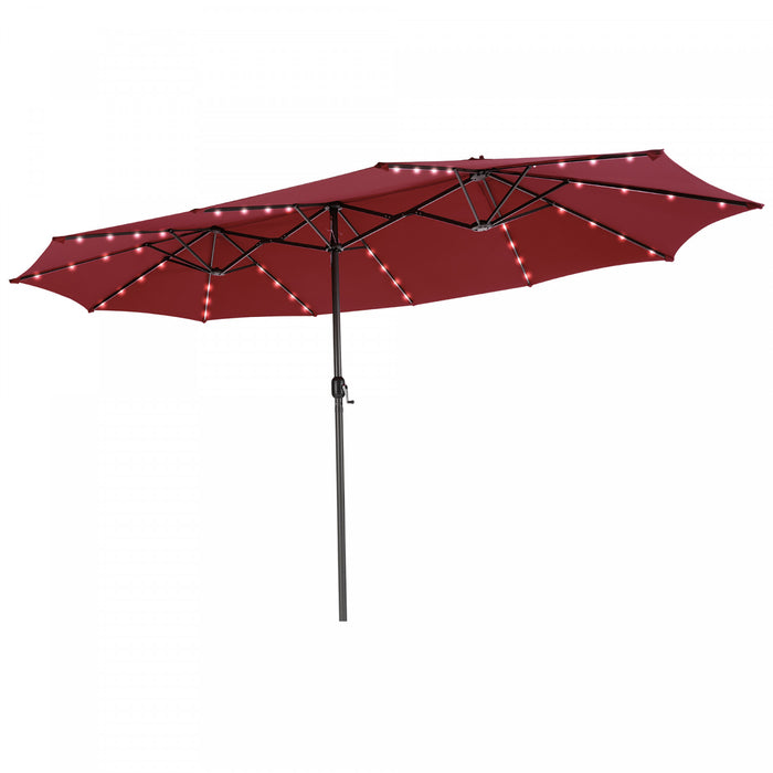 Costway Parasol double face jumeau 15FT pour patio avec 48 LED solaires a manivelle Wine