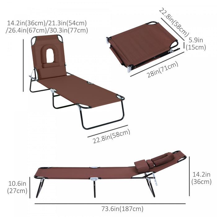Chaise Longue Exterieure Ajustable Outsunny Avec Coussin De Soutien, Brun