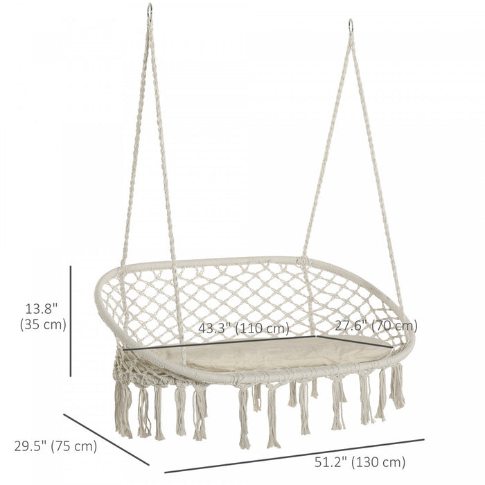 Outsunny Chaise Hamac Suspendue 2 Places, Chaise Balancoire, Blanc Creme