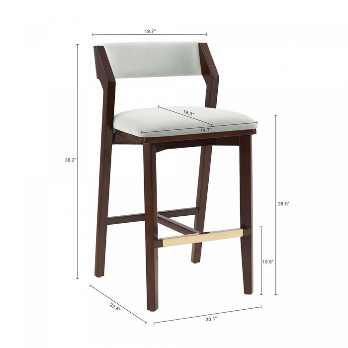 Tabouret de bar moderne Patricia en bois avec revetement en tissu blanc Glacier