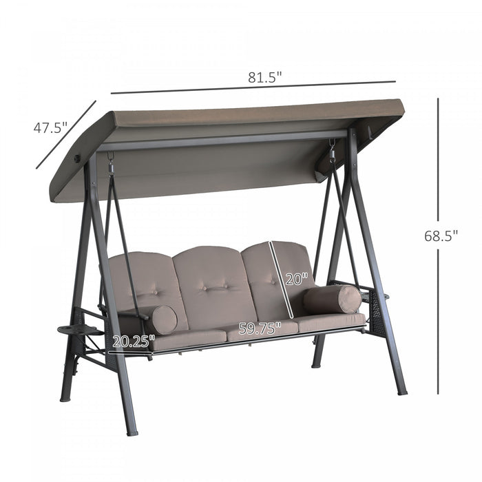 Outsunny 3 Places Heavy Duty Swing Chair Outdoor Lounge Hamac Coussin Siege Avec Auvent Inclinable,marron 