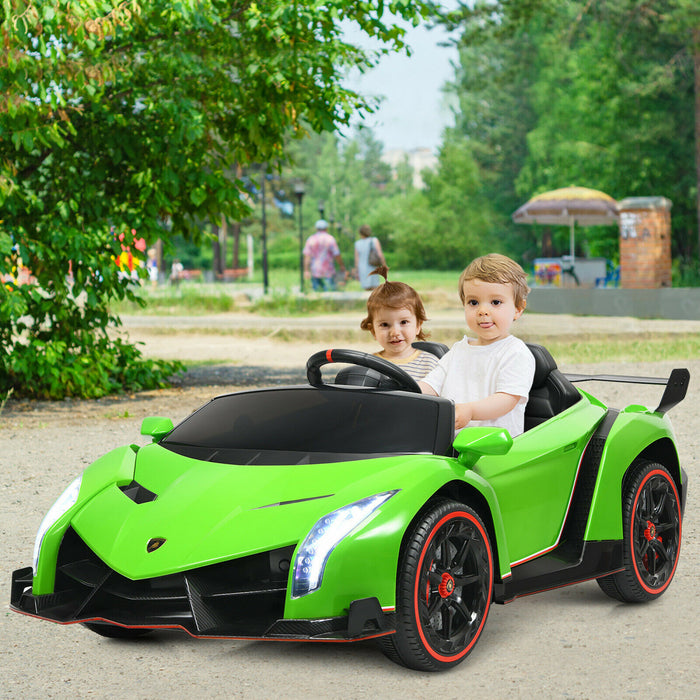 Costway 12v 2-siege Lamborghini Enfants Sous Licence Sur La Voiture W / RC & Swing Fonction Vert