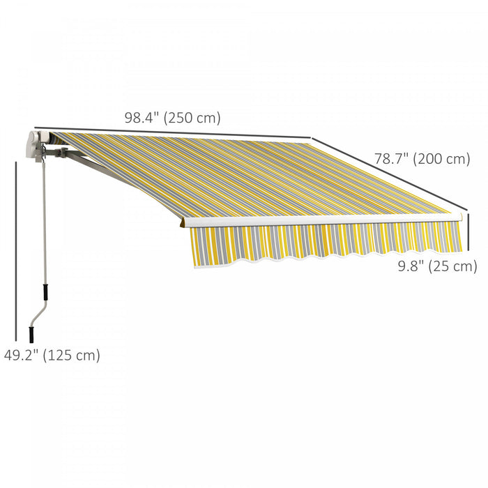 Outsunny Auvent Retractable 8' X 6.5' Avec Lumieres Led, Uv40+, Jaune/gris
