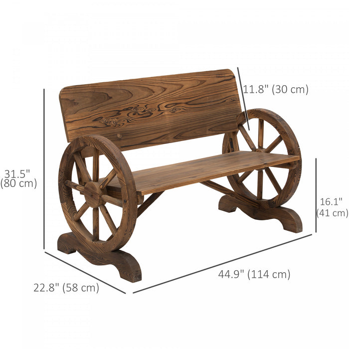 Banc En Bois De Chariot A Roue Outsunny Dessine De Maniere Rustique, Chaise De Jardin 2 Places