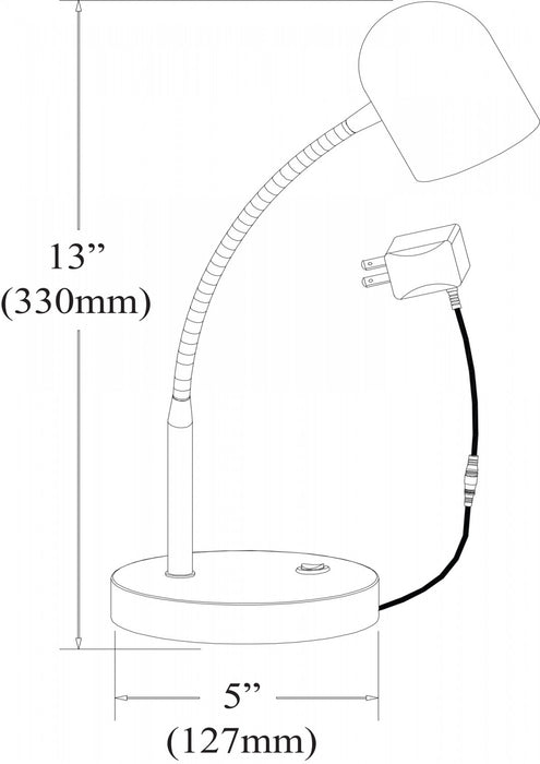 Lampe de table de Dainolite avec fini chromé satiné et ampoule à DEL de 5 W