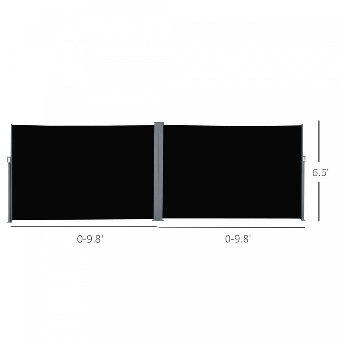 Outsunny 20' Store Lateral Brise-vue Double Lateral Retractable Pour Patio Parasol De Jardin Avec Ecran Anti-uv Fonction De Retour Automatique Et Cadre En Acier Pour L'exterieur Ou L'interieur Noir