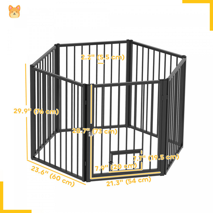 Pawhut Parc Pour Chien, 30\" De Haut, 6 Panneaux, Enclos D'exercice Pour Chiot, Robuste Avec Barriere Pour Chien Et Porte Pour Chat, Cloture Portable Pliable, Noir