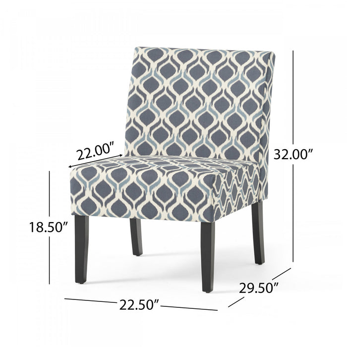 Fauteuil D’appoint Oliver En Tissu aspect lin Avec Pieds En Bois Caoutchouc - Bleu Et Gris