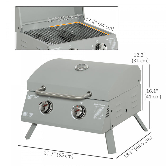 Outsunny Barbecue au gaz propane a 2 bruleurs, barbecue portable, Argente