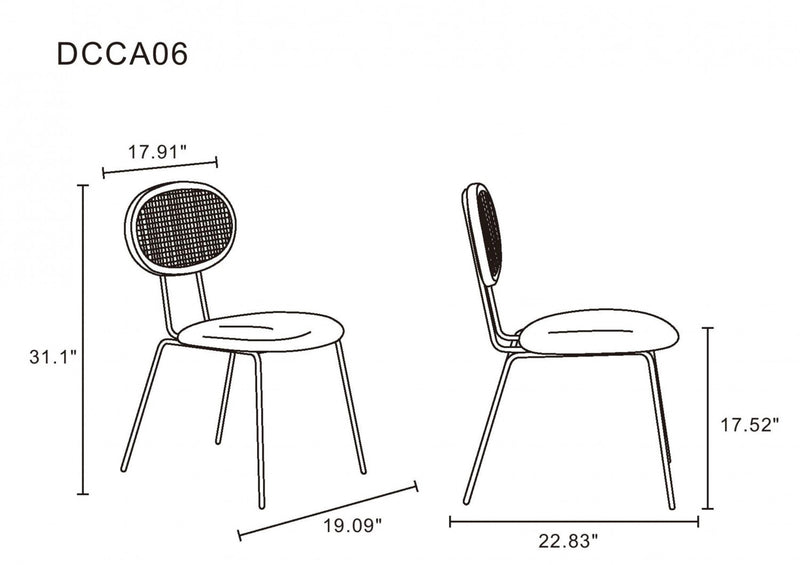 Chaise de salle a manger Jardin Industry Chic avec dossier en cannage et assise rembourree, noir et gris - Lot de 4