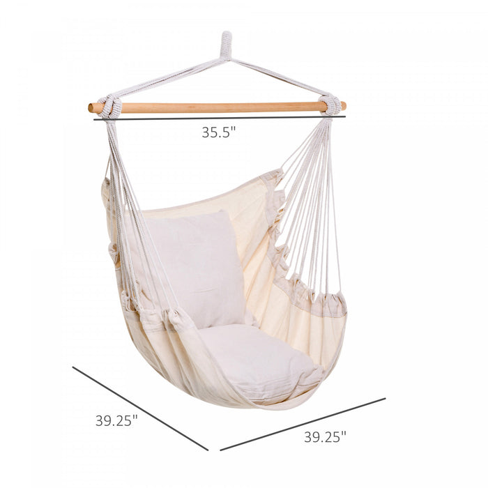 Outsunny Hamac Chair Swing Hanging Macrame Chair Coton Avec Deux Coussins De Siege Doux, Pour Chambre A Coucher Interieur Exterieur Cadeau Ideal Pour Les Enfants Amoureux Cadeau D'anniversaire Blanc