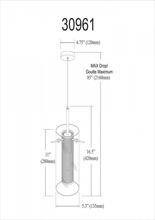 Luminaire suspendu Percy de Dainolite en verre transparent et en mailles d’acier, avec fini chromé poli et 1 ampoule