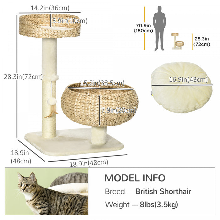 Pawhut Arbre A Chat De 28\" Avec Griffoir En Sisal Pour Chatons D'interieur, Arbre A Chat Moderne Avec Joli Design De Panier, Petit Arbre A Chat Avec Balle Amusante