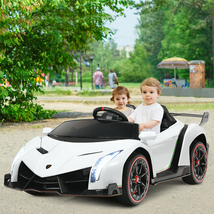 Costway 12v 2-siege Lamborghini Enfants Sous Licence Rouler Sur La Voiture W / Rc & Swing Fonction Blanche