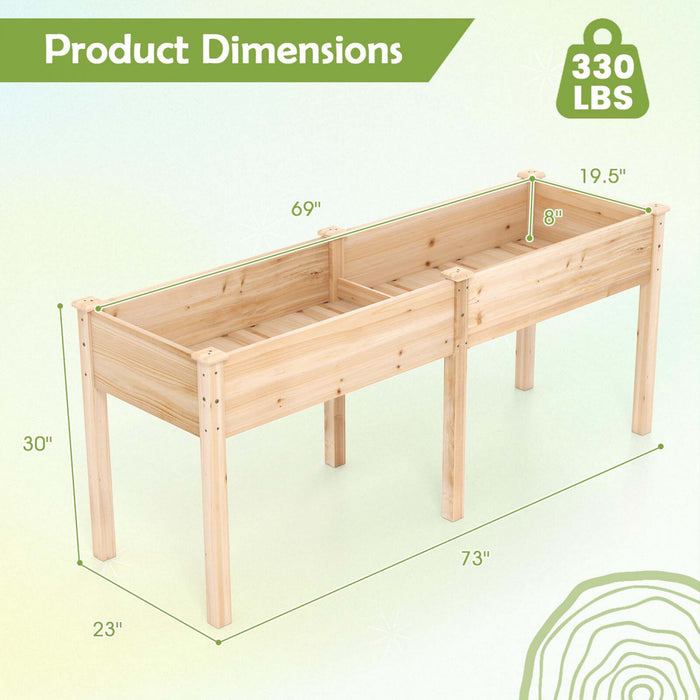 Lit De Jardin Eleve Costway Exterieur Avec Les Jambes 73x23x30in Boite De Planteur En Bois Avec Panneau Diviseur Beige