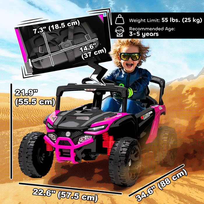 Qaba 12V Kids Ride On Car Truck with Dual Motors, Rear Suspension, Battery Powered Electric Vehicle with Remote Control, LED Lights, Music, Horn for 3-8 Years Boys Girls, Pink
