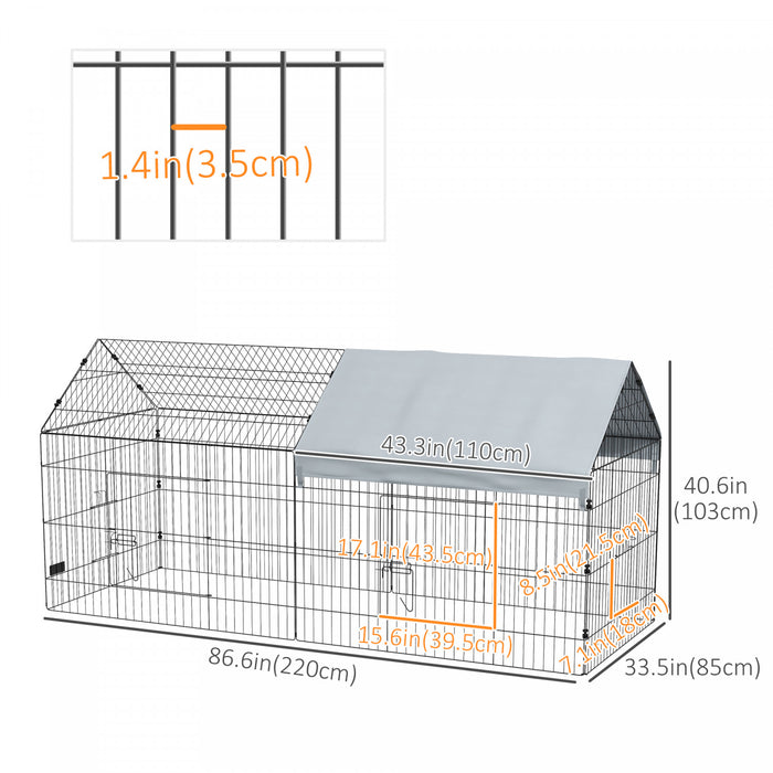 Pawhut Cage Pour Petits Animaux De 87\", Parc Pour Poulets, Lapins, Chinchillas, Parc Exterieur Pour Petits Animaux Avec Toit, Argente