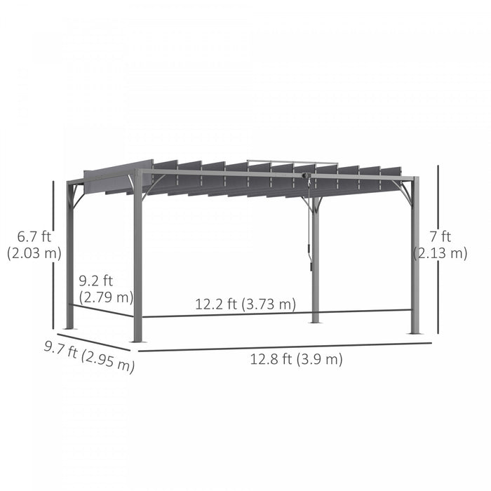 Outsunny Pergola Exterieure De 12.8' X 9.7' Avec Toit Retractable, Gris