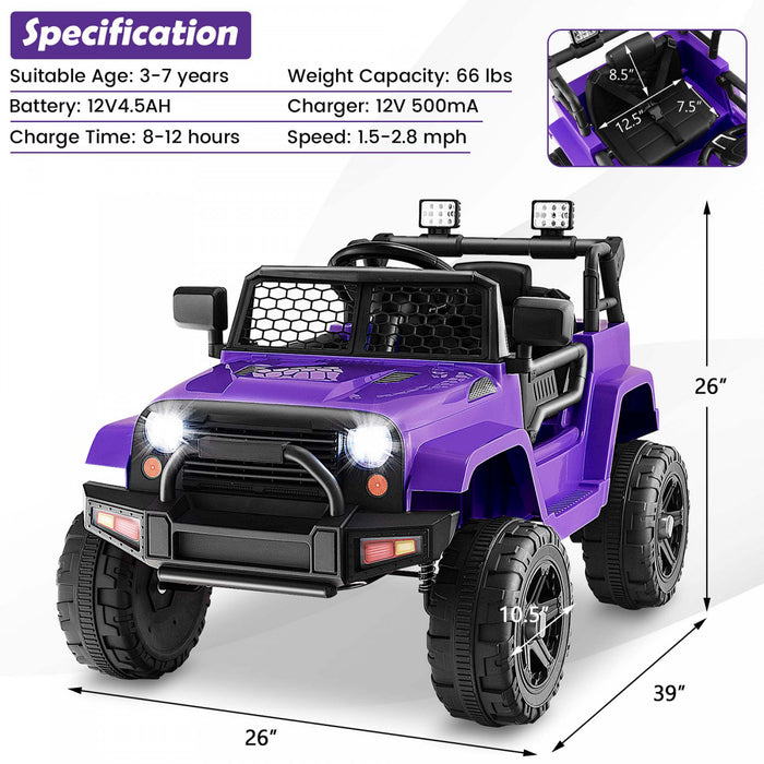 Costway 12v Enfants Roulent Sur La Telecommande De Vehicule Electrique De Voiture De Camion Avec La Musique Et Le Violet Leger