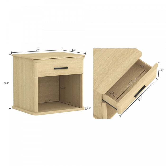 Table de nuit traditionnelle Clifford en chene naturel (1 tiroir)