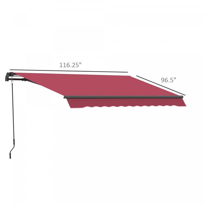 Outsunny 10x8ft Manuel Retractable Patio Sensibilisation Resistant A L'eau Pare-soleil Exterieur Pont Fenetre Porte Auvent Abri Cadre En Aluminium Rouge
