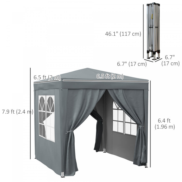 Outsunny Tente A Toit Escamotable De 6,6'x6,6' Avec Parois Laterales, Gris