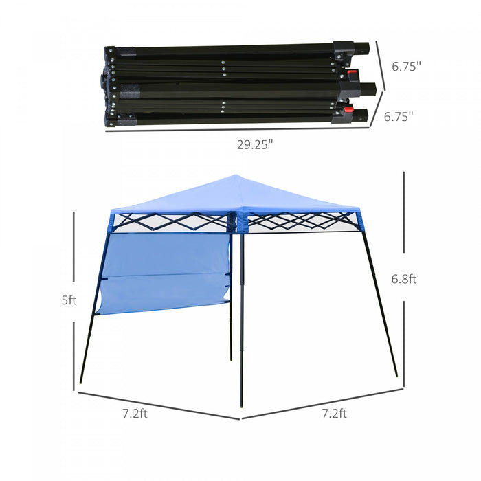 Outsunny 7 'x 7' Tente De Jardin Pliable Avec Sac A Dos Et Pieds Reglables Auvent De Fete En Plein Air, Bleu Et Noir